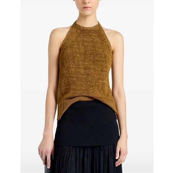 Proenza Schouler Leona Halter Ribbon Knit Top in Ochre M - Picture 1 of 5